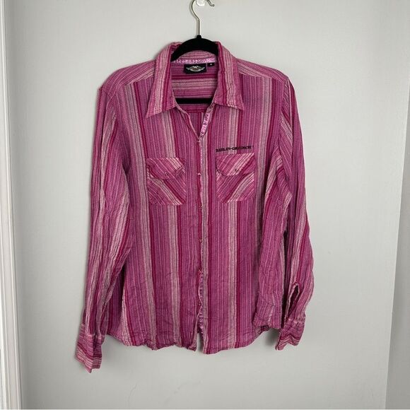 Harley-Davidson Tops - Harley Davidson Long Sleeve Pink Flannel Button Down Up Women’s Size 1W
